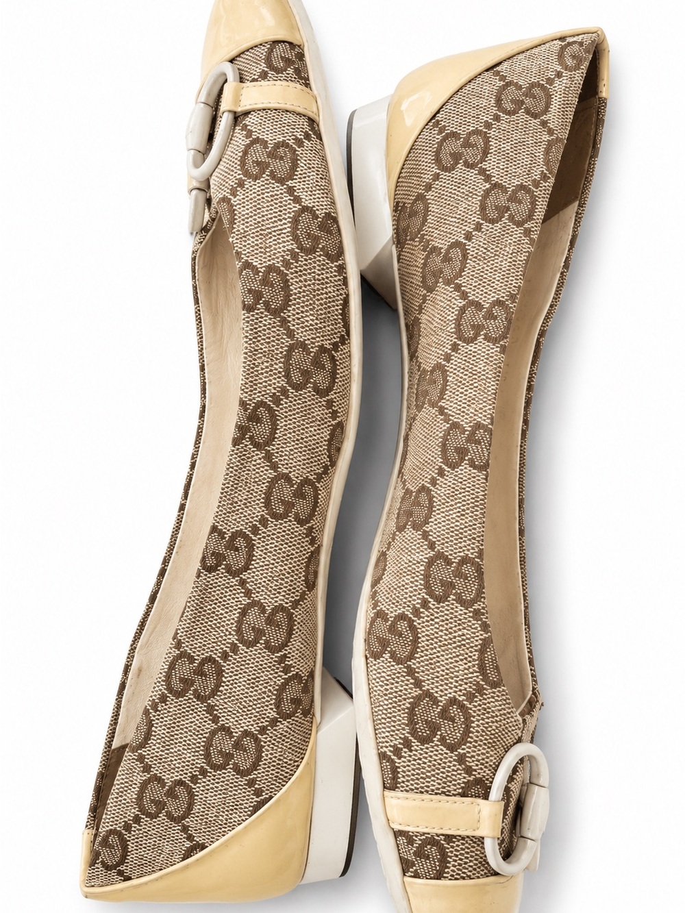 Gucci Monogram Ballet Flats Beige Brown GG Logo Horsebit Shoes Women’s 10 - Picture 8 of 11